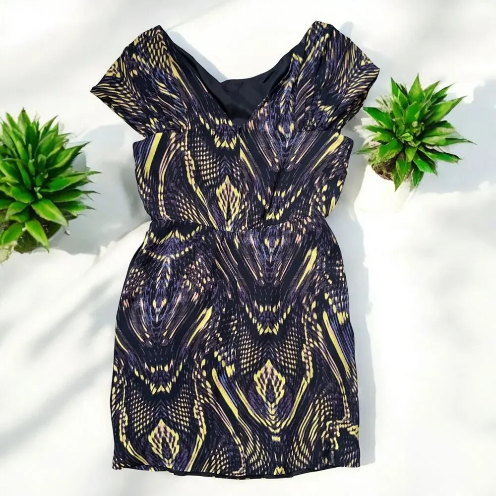 Cynthia Steffe 100% Silk Cap Sleeve Dress in Abstract Butterfly Print